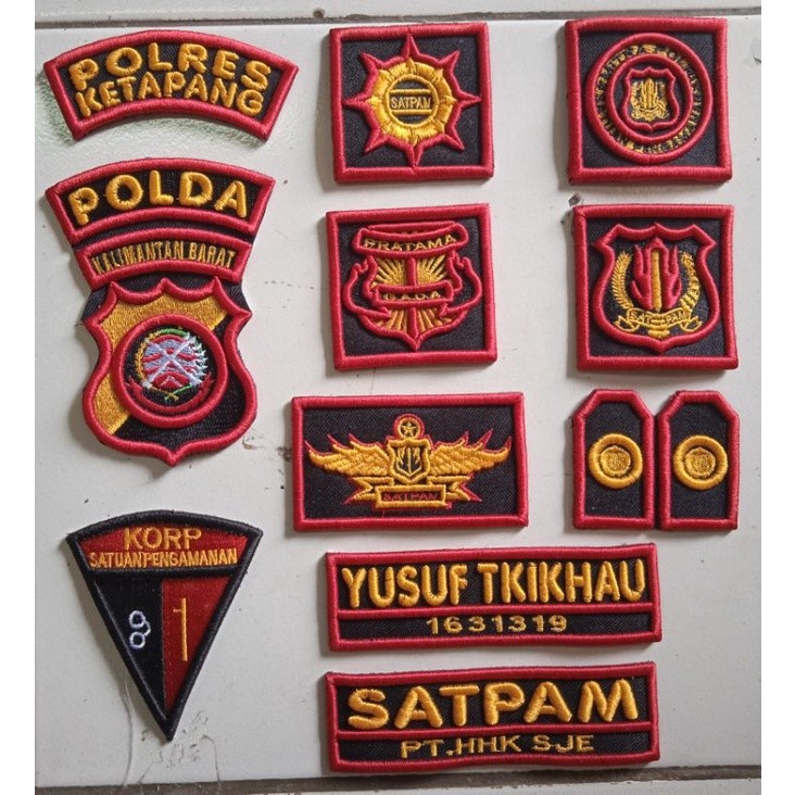 Bordir satu set logo atribut satpam, atribut security, bordir timbul