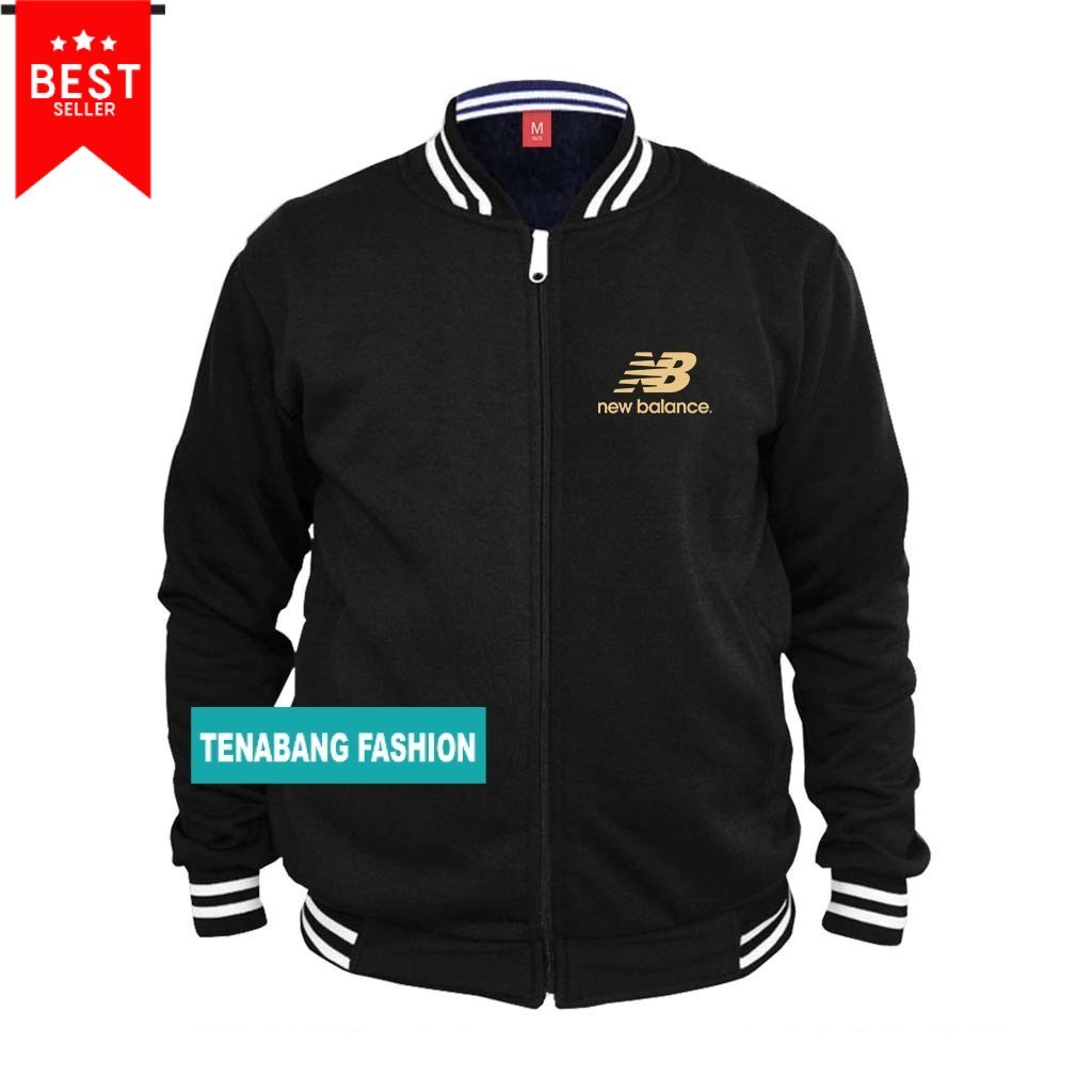Jaket Varsity Pria Wanita Resleting New | Balance | Keren | Text Gold  | Baseball Distro Pria/  Jake