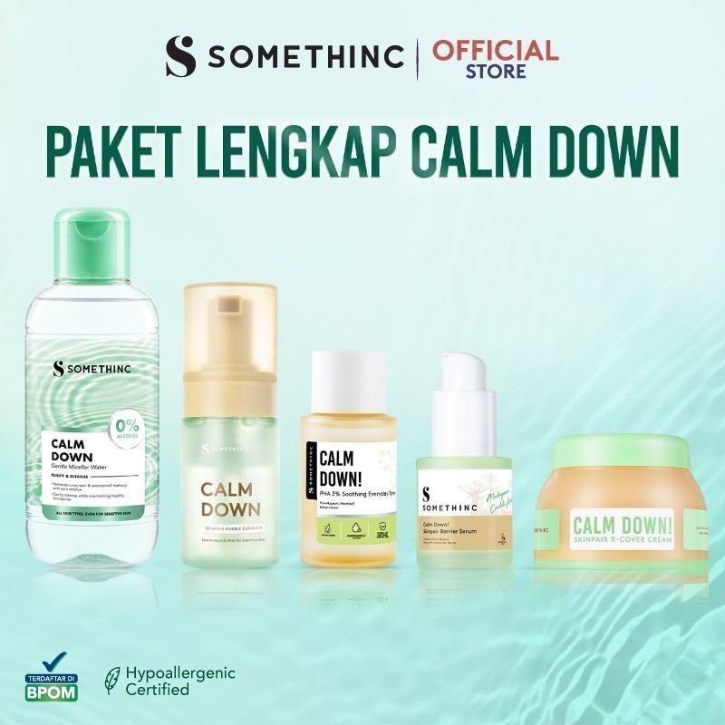SOMETHINC Paket Lengkap Calm Down Series (Calm Down Bubble Cleanser, Calm Down Toner, Calm Down Seru