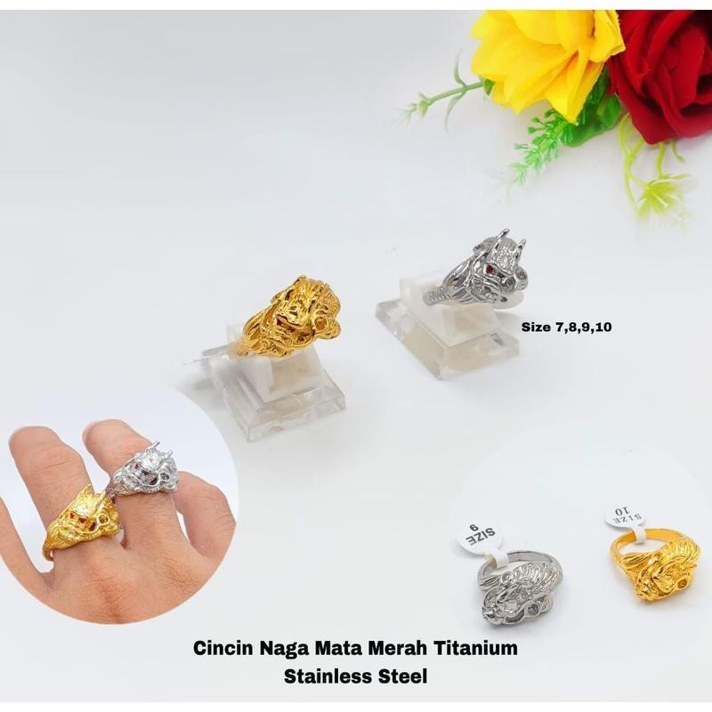 FORTUNE - Cincin Pria Naga Mata Merah Titanium Asli - Bisa Bayar Di Tempat