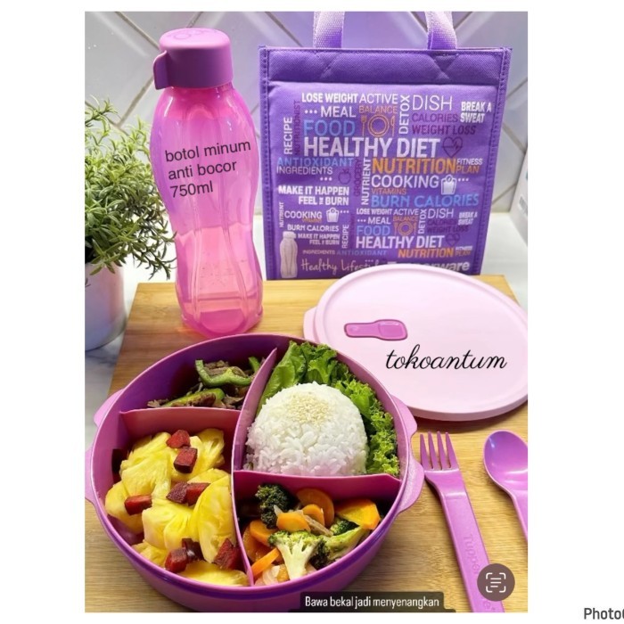 Promo Tempat makan 4 sekat Lunch Set Tupperware Fit To Go - Purple