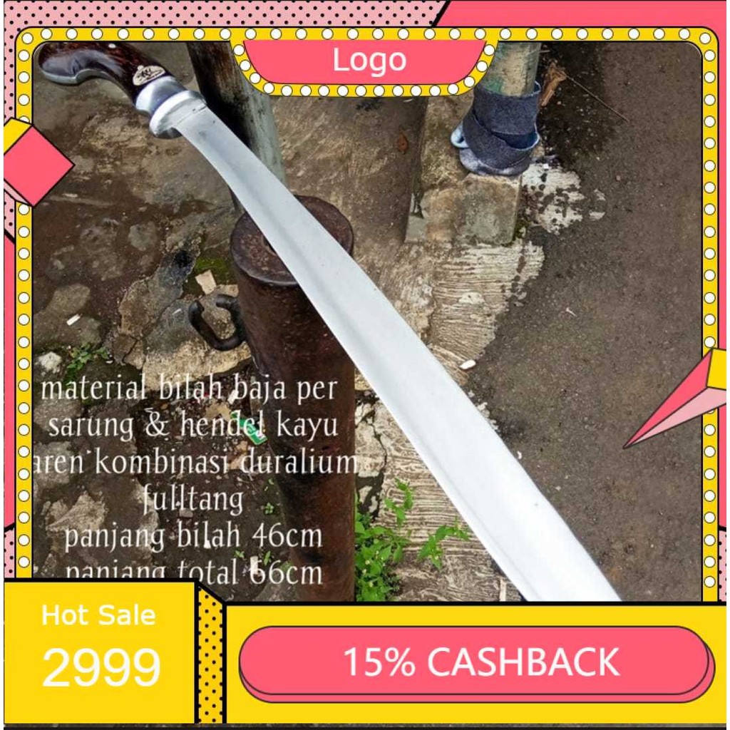TERLARIS Golok baja putih asli dural aren ukuran panjang