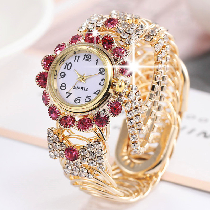 Women Shine Bracelet Watch Luxury Elegant Rose Gold Stainless Steel Wristwatch Ladies Rhinestone Clo