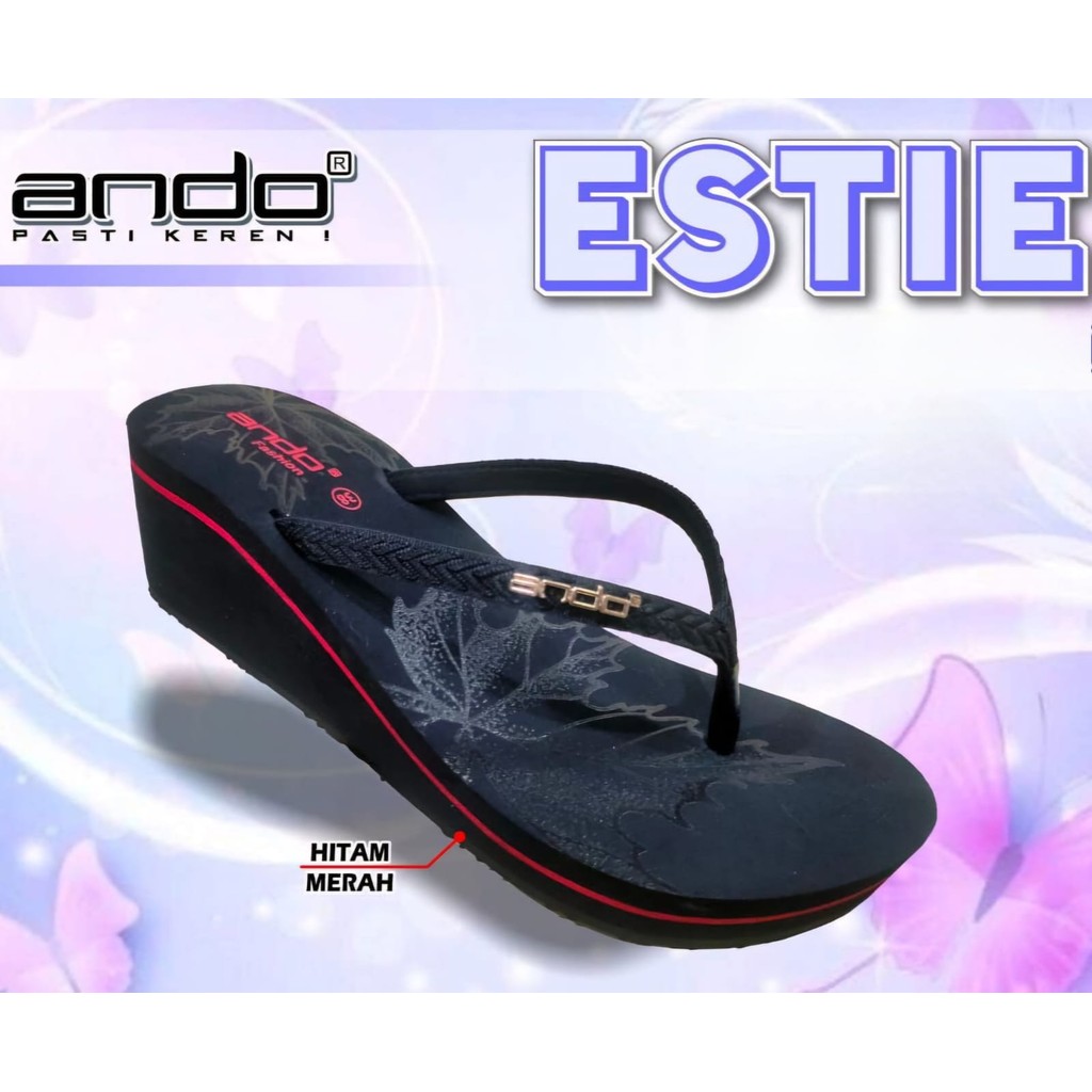 ANDO Estie TerBaru Sandal Wedges Wanita Sendal Jepit Wedges Cewek Perempuan Delia Ando Original