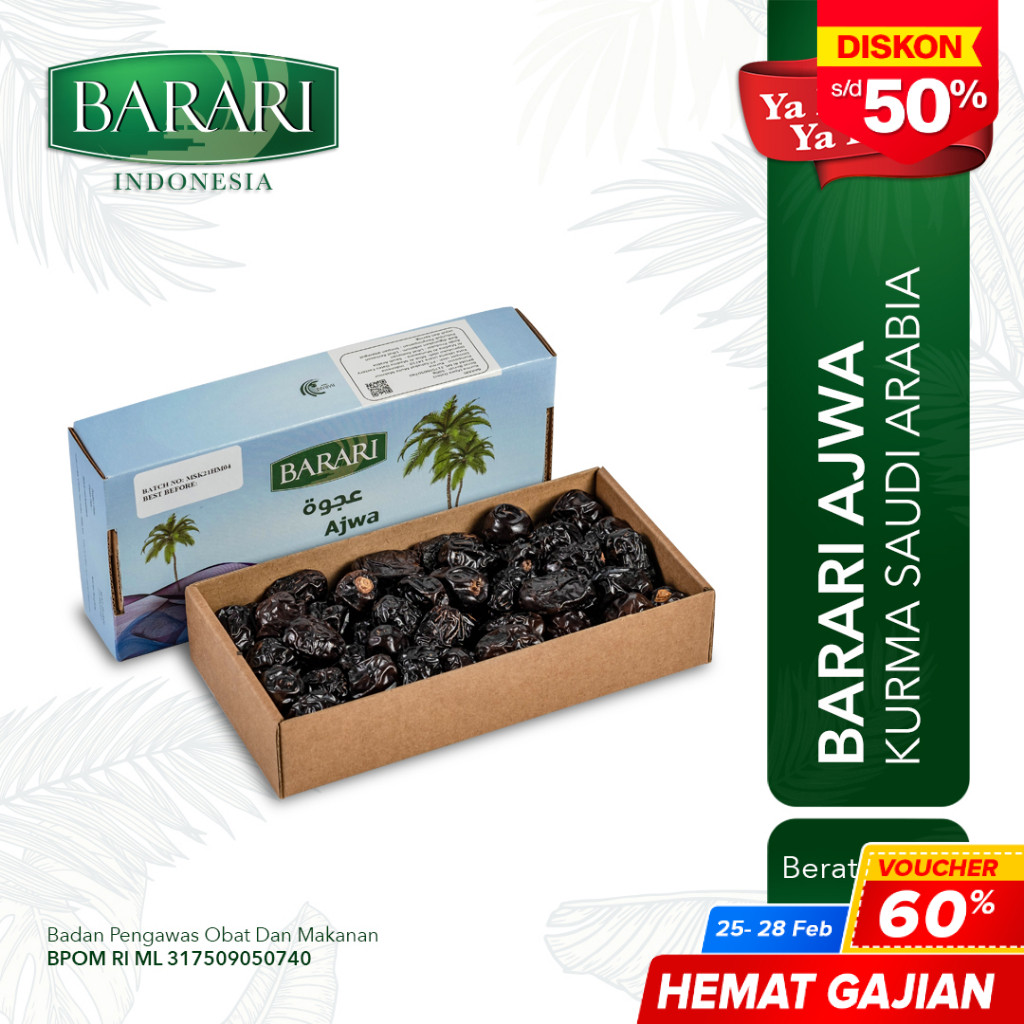 

BARARI Ajwa Kurma Arab 500gr Premium Dates High Quality Tekstur Lembut