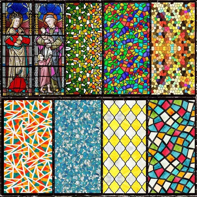 

Stained Glass Window Stickers, Privacy Film, Church Style, Static Cling, Decorative Frosted Window Films, Customized Size