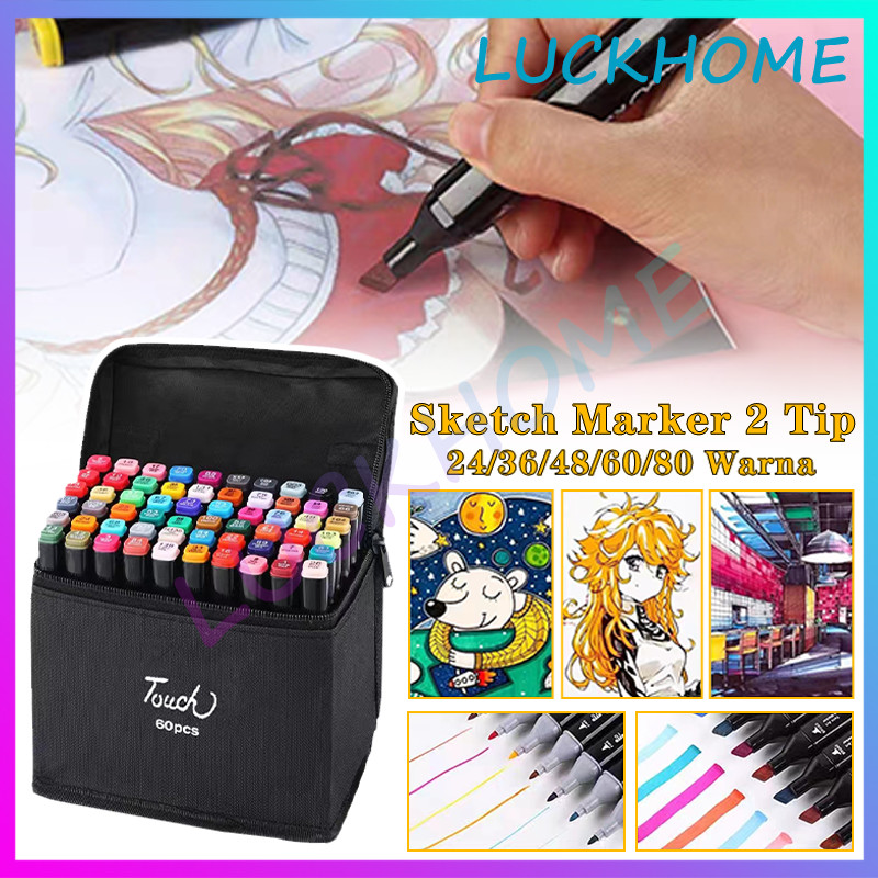 

Sketch Marker 2 Tip 24/36/48/60/80 Warna General Marker Set Dual Side Fine Art Brush Pen Graphic Art Maker Pen Color