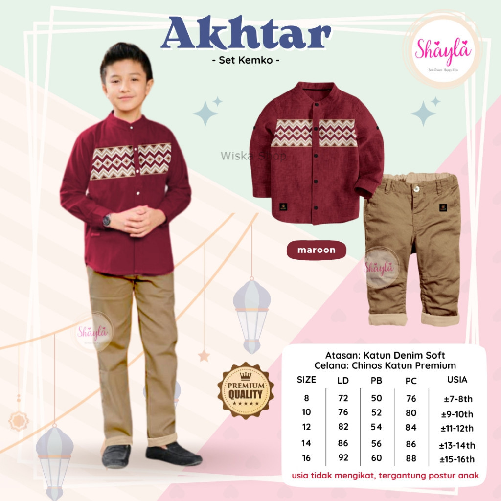 Shayla - Akhtar Set Setelan Kemeja Koko Anak Laki-Laki 7-16 Tahun