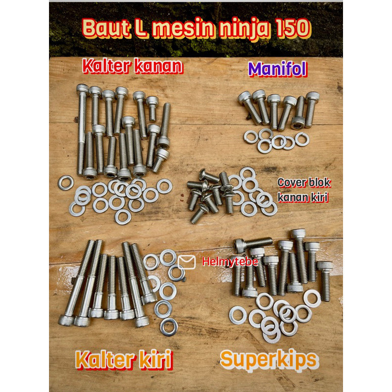 Baut Set Mesin Ninja 150 R RR SS Full Stenlis / baut L full mesin ninja 2 tak Custom Bubut