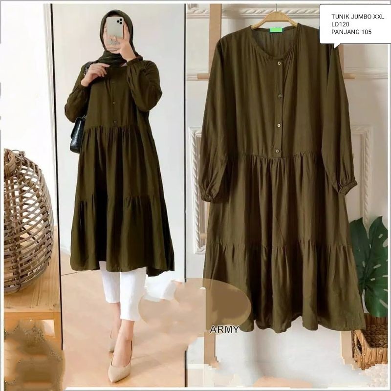 WIZA TUNIK/TUNIK JUMBO/LD102&120/TUNIK KERUT KELILING/TUNIK SUSUN/TUNIK WANITA/TUNIK MUSLIM/MIDI DRE