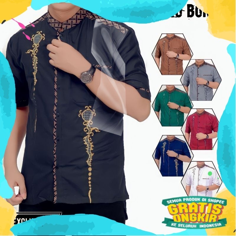 baju koko bordir dewasa lengan pendek premium terbaru 2022 kombinasi batik pekalongan koko muslim ko