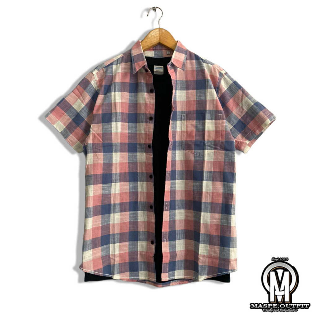 KEMEJA PENDEK SLIMFIT KERAH ZARA MAN PREMIUM / KEMEJA PRIA MOTIF KOTAK-KOTAK / KEMEJA PRIA SLIMFIT K