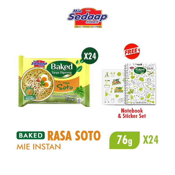 

Sedaap Baked Mie Instan Soto Bag 76 gr x24 Free Notebook + Sticker Set
