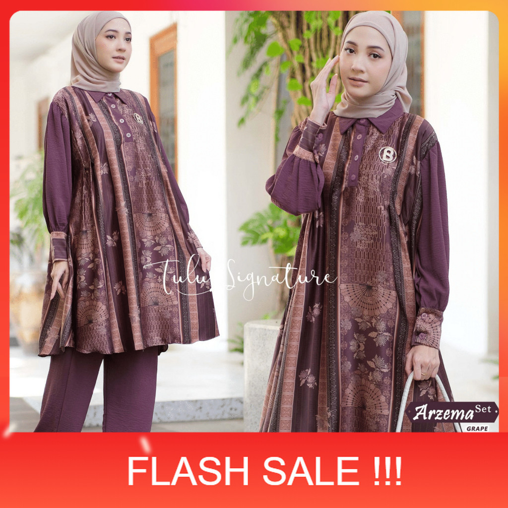 PROMO Tulus Signature Setelan One Set Wanita Jumbo Kekinian Ootd Outfit Kondangan Silk Arzema