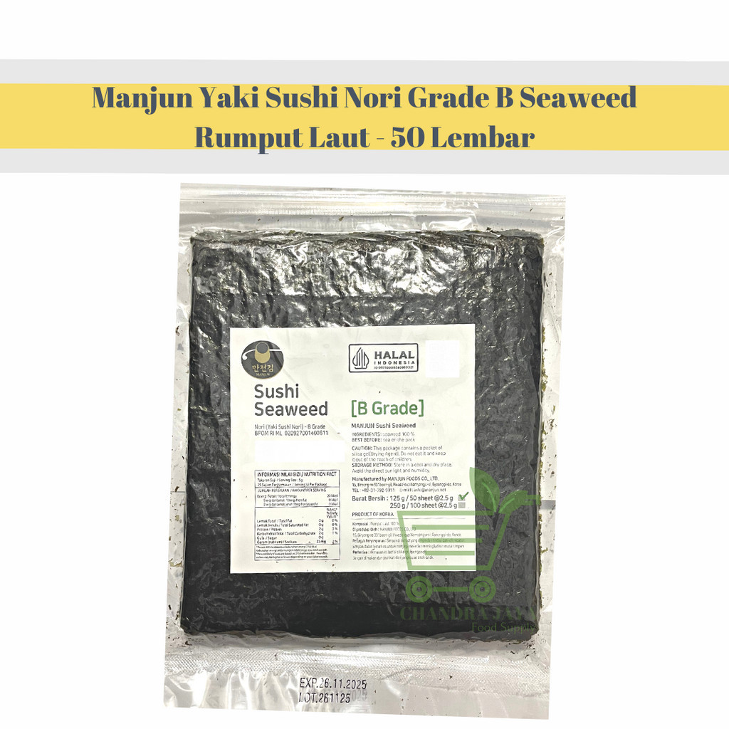 

Manjun Yaki Sushi Nori Grade B Seaweed Rumput Laut - 50 Lembar