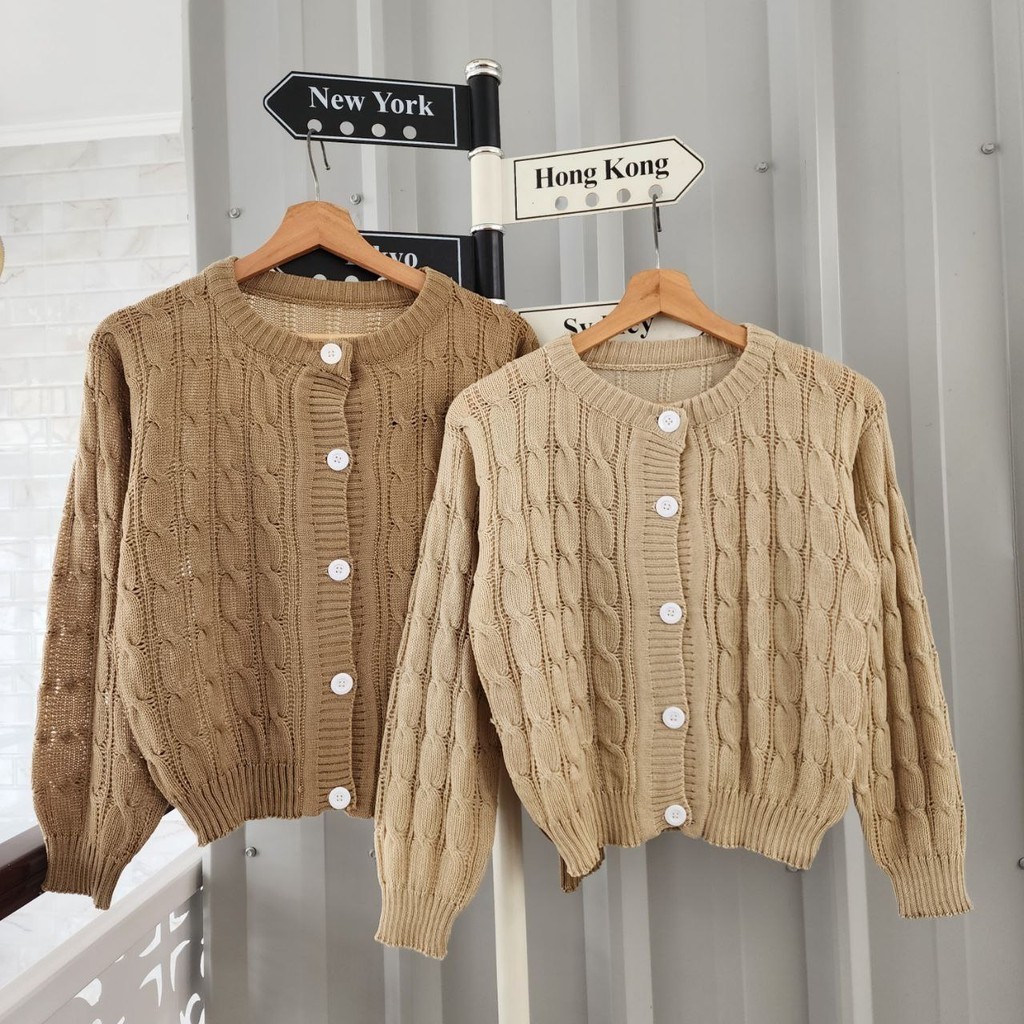 ECA CABLE OUTER RAJUT WANITA / CARDIGAN RAJUT WANITA MOTIF POLOS KANCING PUTIH