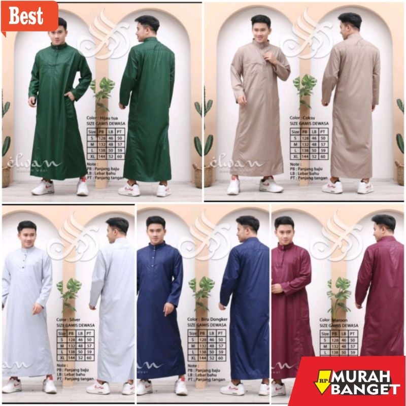 Baju timur tengah pria- Gamis Jubah Pria Premium Adem Muslim Pria warna hitam putih hijau abu dan bi