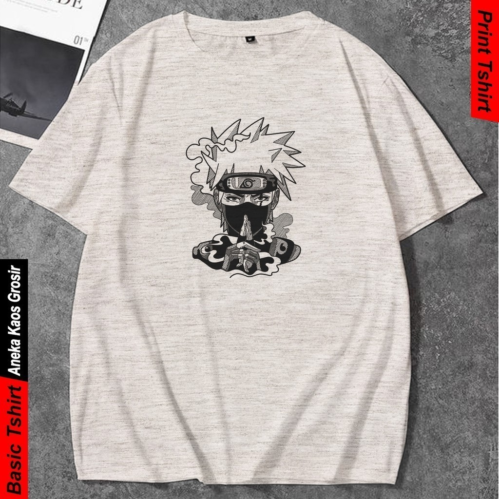 Kaos Distro Pria Anime Naruto Kakashi Anbu Konoha N24 Baju Oblong Cowok Simpel Tshirt Keren