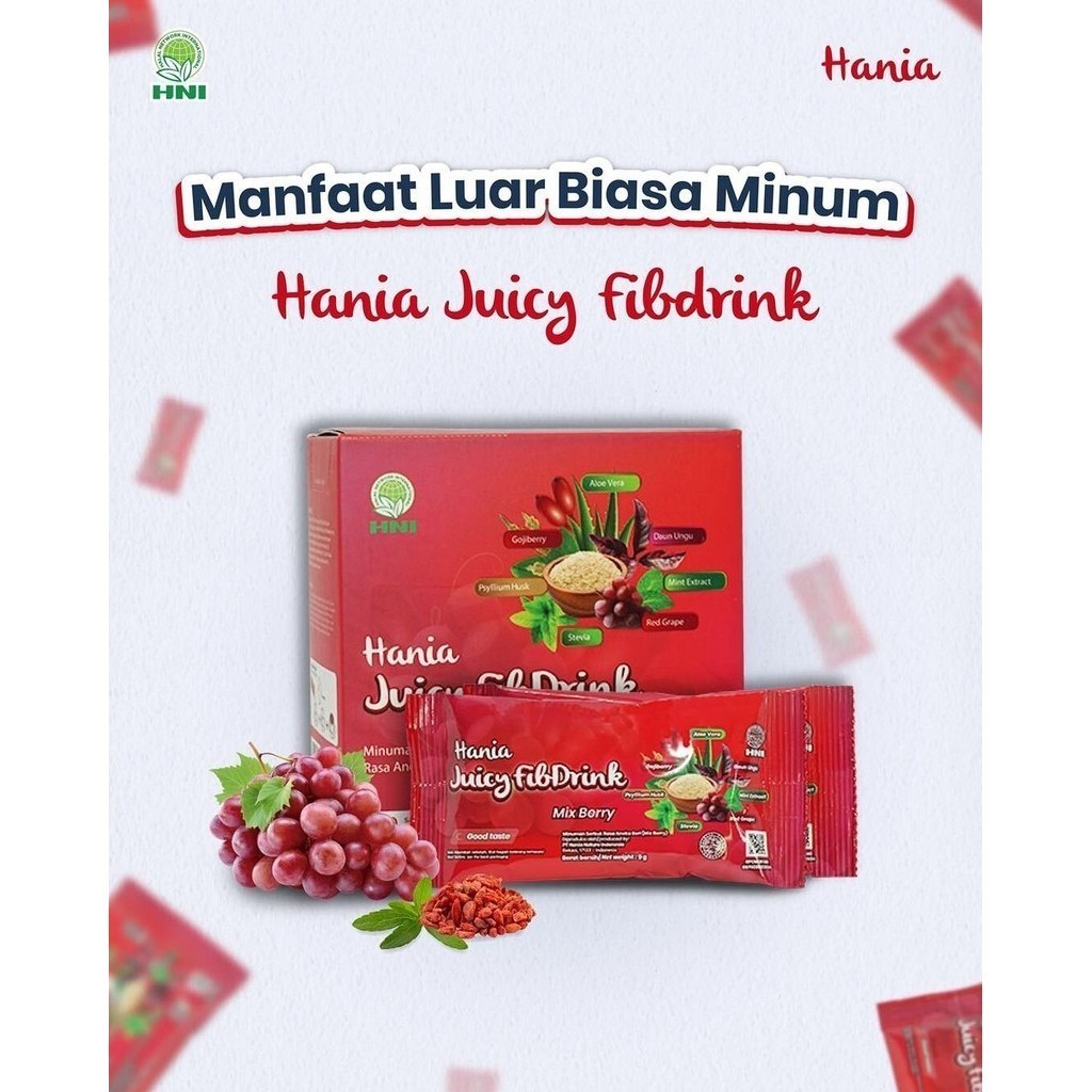 Hania Juicy FibDrink 10 Sachet | Fiber Drink Tinggi Serat Alami | Fibdrink HNI HPAI Melancarkan BAB 