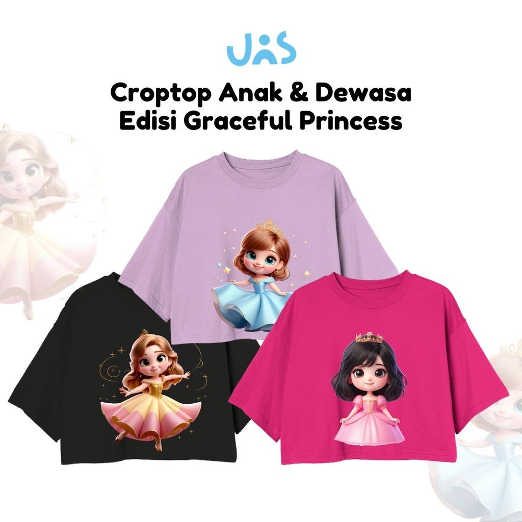 JNS Croptop Anak Perempuan Dan Wanita Dewasa Series Ruby Blue Star Crown Princess Bahan Katun Combed