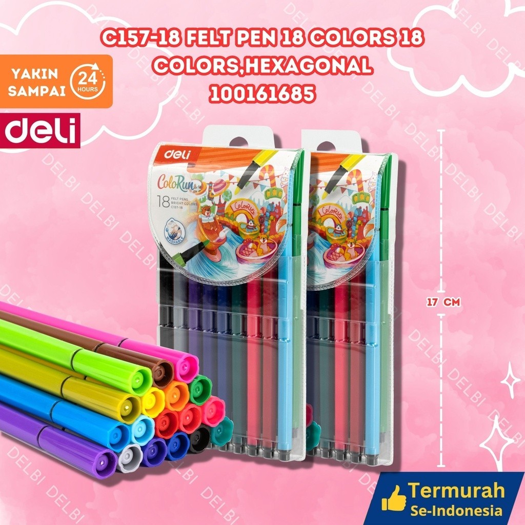 

SPIDOL FELT PEN DELI COLORUN 12W/24W C157-18 Felt Pen 18 Colors 18 Colors,Hexagonal