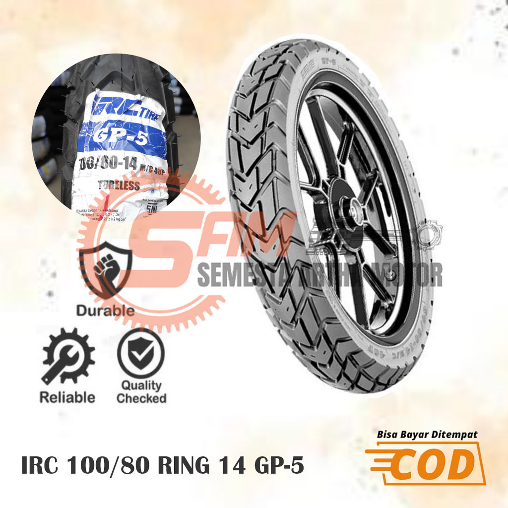 Ban Luar IRC 100/80 Ring 14 GP5 GP-5 Tubeless Dual Purpose Motor Beat Vario Mio