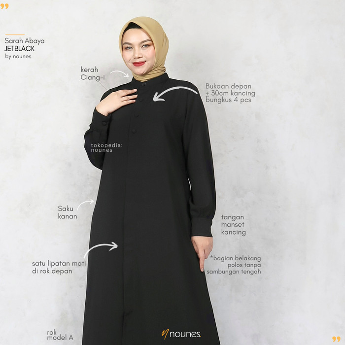 JETBLACK Nounes Sarah Abaya dress Gamis hitam pekat Polos - S