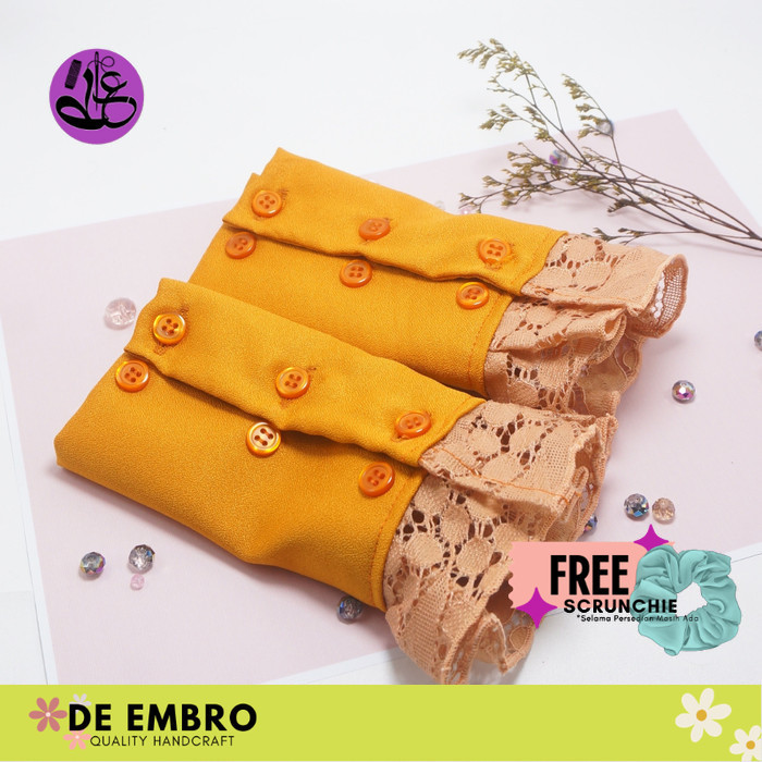 Manset Tangan Pendek Wanita Muslim Fake Cuff 3 kancing Renda De Embro