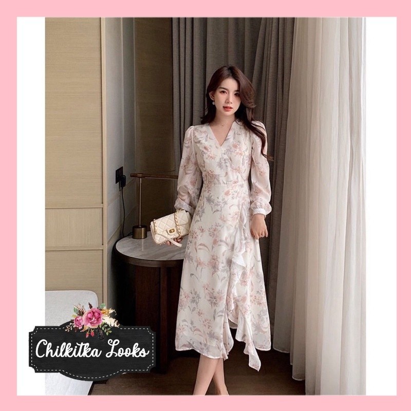 CHILKITKA LOOKS FASHION SELEBGRAM OUTFIT Silapan Dress Floral Korean Vintage Summer Pantai Gaun Mani