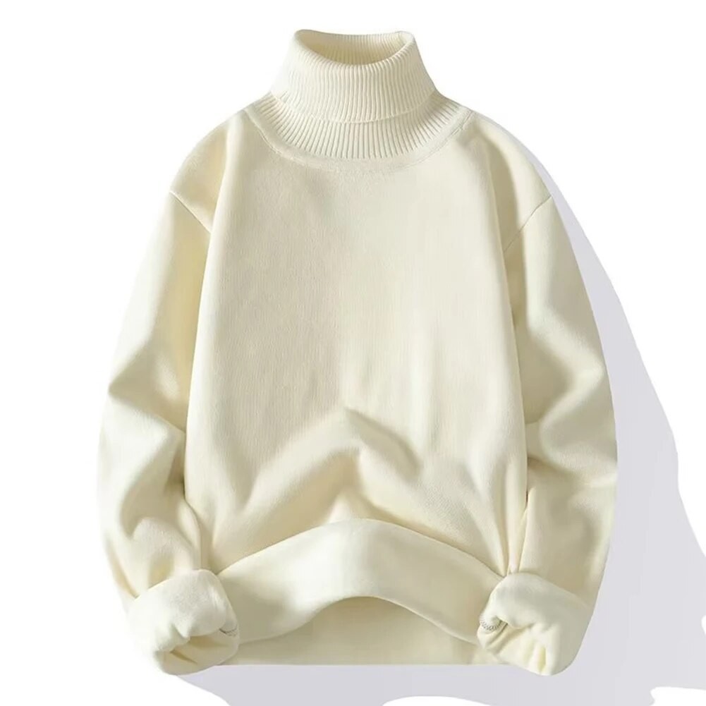 Sweater pria , kerah hangat tebal lengan panjang leher tinggi Turtleneck bulu domba berbaris Sweater
