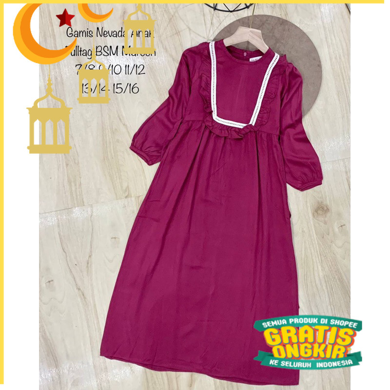 Gamis Anak Perempuan Dres Anak Tanggung Muslim Wanita Bahan Rayon Twill Gamis Lebaran Anak Cewek/Mar