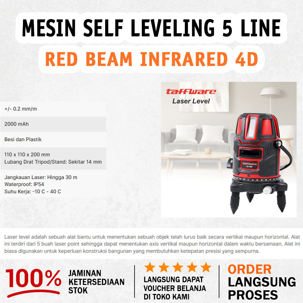 

Taffware | Mesin Self Leveling 5 Line Laser Red Beam Infrared 4D