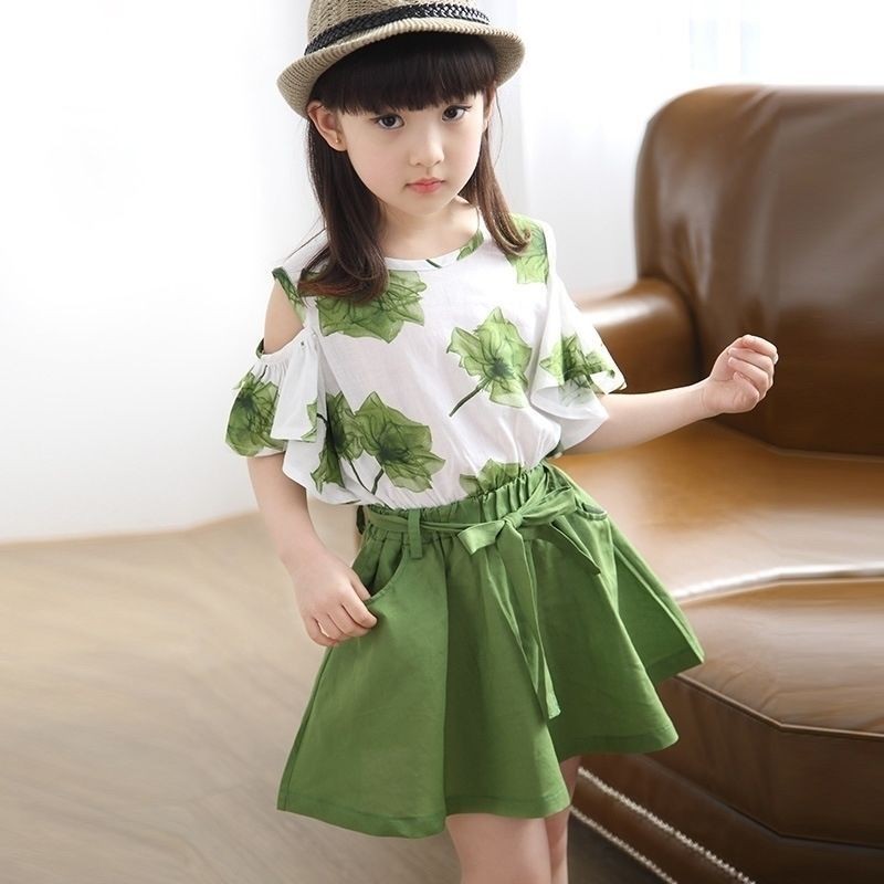 Girls' Dress Set 2024 New Maple Leaf Skirt