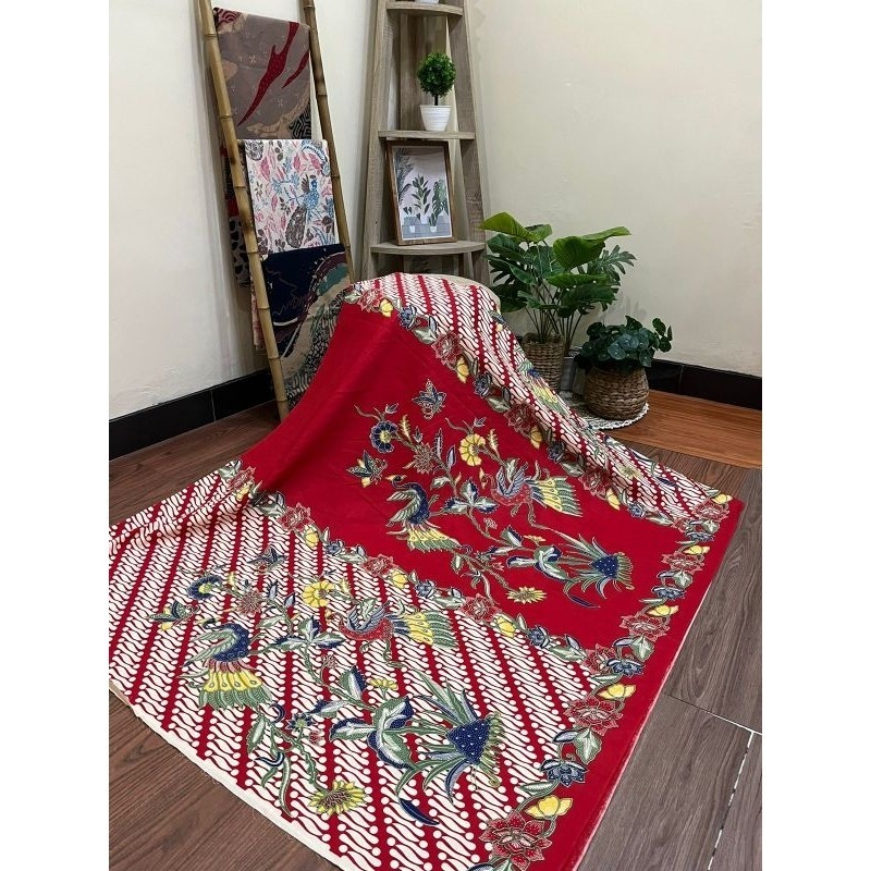 Kain Batik Solo Katun printing encim parangh merak merah