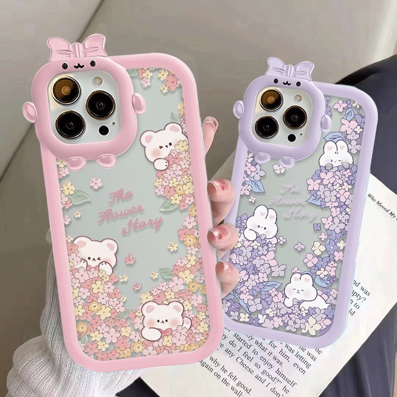 Casing ponsel motif beruang dan kelinci bermotif bunga Redmi 9 9A 9T/POCO M3 10 12C 13C Note 9 Pro/9