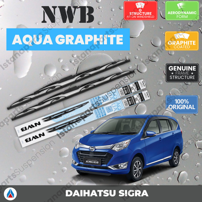 Wiper Depan NWB Aqua Graphite Daihatsu Sigra Ukuran 21 & 17 Original