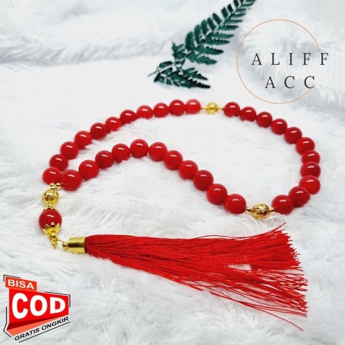TASBIH BATU GIOK MERAH WARNA RED MARJAN 10 MM - Rumbai