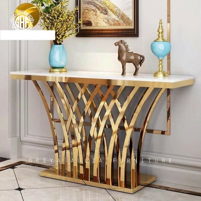 Meja konsul stainless gold top marmer console table modern