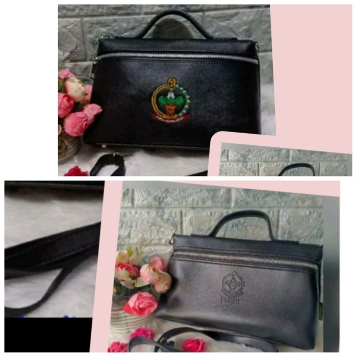 tas clutch pouch persit logo bordir dan biasa tali panjang selempang