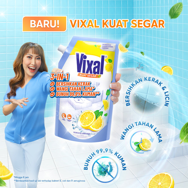 Vixal Kuat Segar 600ml Pembersih Kamar Mandi Harian Wangi Lemon x 3