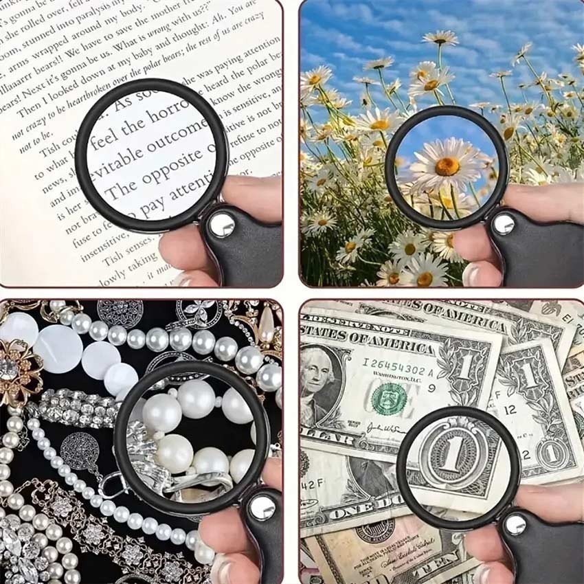 Kaca Pembesar Lipat Bundar 15X Magnifier Portabel Case Kulit Leather Lup Magnifying Glass Pembesar