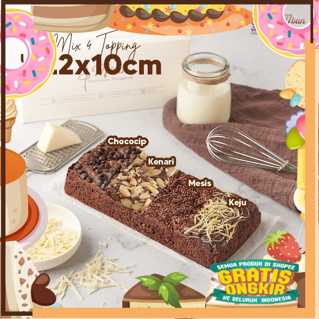 

Mbun Brownies Panggang Mix Topping ukr 22x10 | Mbun Brownies Panggang | Brownies Melted | Fudgy Brownies | Coklat | Keju | Makanan Ringan/ King J Snack