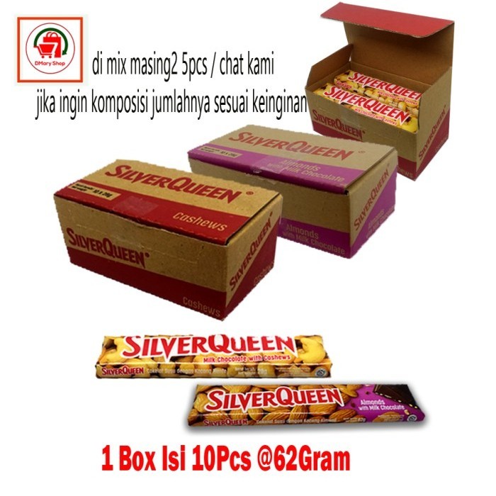 

Thos Silverqueen Almond Cashew Milk Chocolate 1 Box Isi 10Pcs 620Gram - Mix