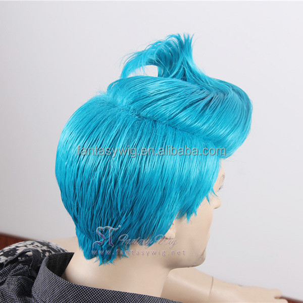 Pabrik Grosir Guangzhou Desain Fashion Kualitas Sempurna Warna Biru Wig Rambut Pendek Badut Murah un