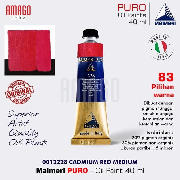 

Cat Minyak Lukis MAIMERI Puro - Oil Paint - Cadmium Red Medium - 40ml - M0012228