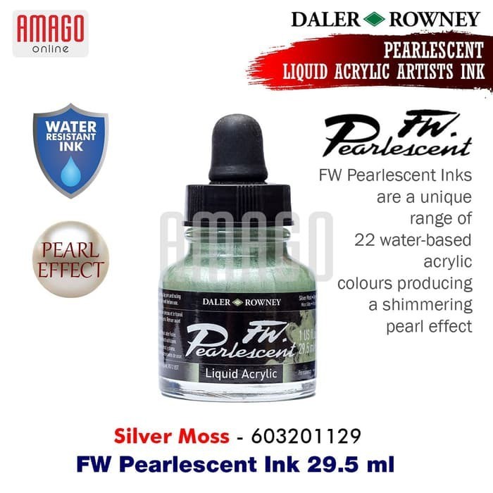 

Cat Akrilik DALER-ROWNEY - FW Pearlescent Ink 29.5ml - Acrylic Artists Ink - SILVER MOSS - 603201129