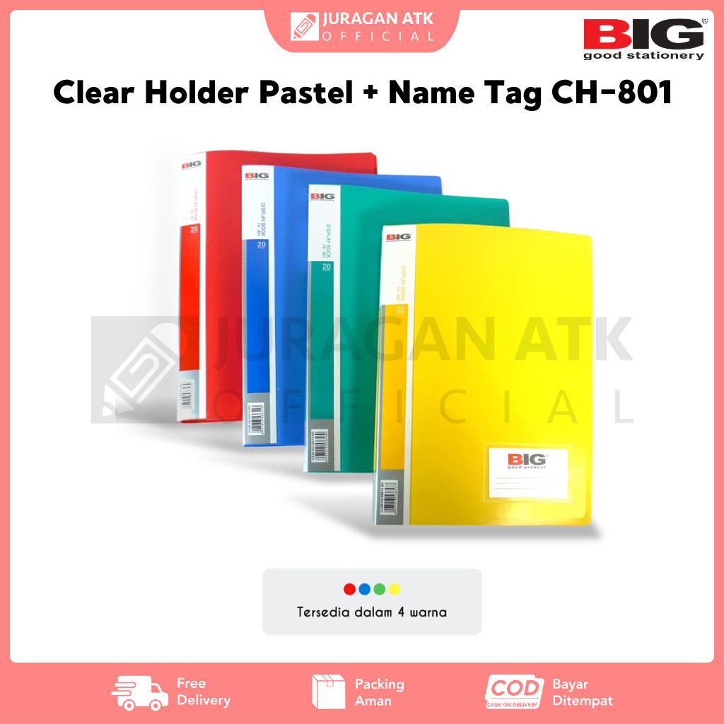 

Clear Holder Pastel + Name Tag BIG CH-801 Kantong File F4 Folio 20 Pocket + Name Tag CH-801