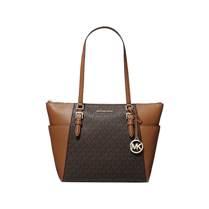 Tas Wanita Cewek Perempuan MK Charlotte Logo Large Tote Bag - Brown 100% ORIGINAL
