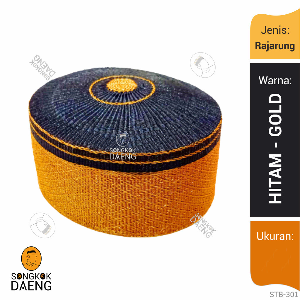 Songkok Peci Daeng Recca Adat Khas Bugis Makassar Asli Seri Rajarung Hitam-Gold STB-301