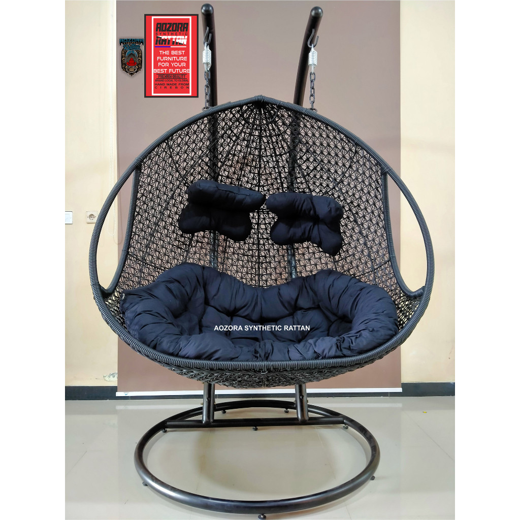 Ayunan Gantung Rotan Sintetis Pear Jumbo Twin 2 Orang Dewasa